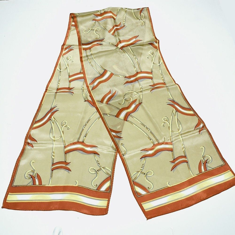 Nautical Oblong Scarf Burnt Orange Yellow Tan Flags Ropes - Picture 2 of 5